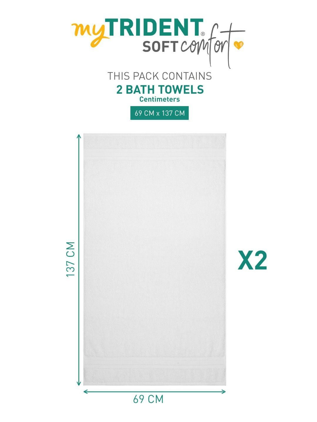 MYTRIDENT White 2 Pieces Cotton 500 GSM Bath Towel