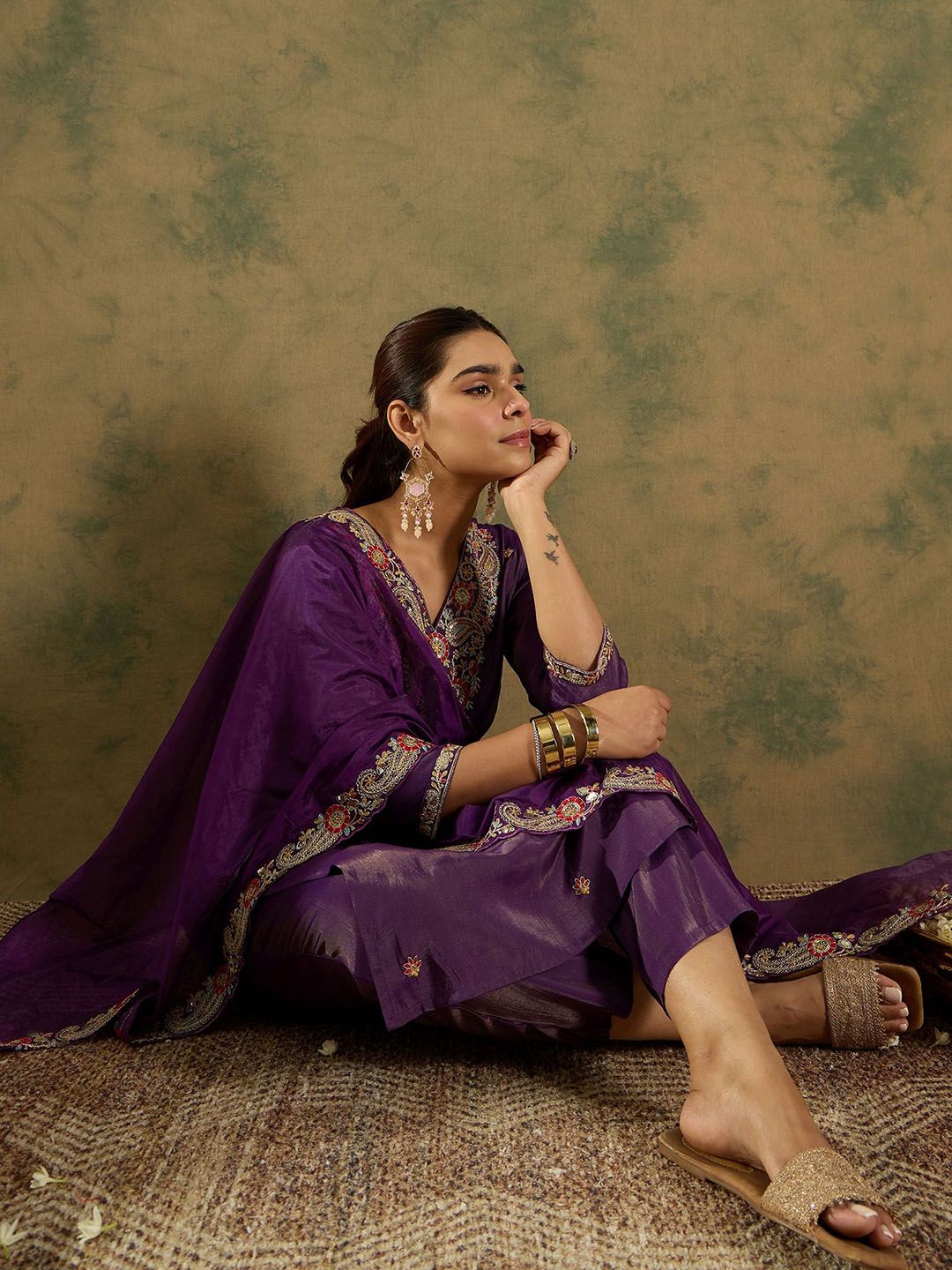 Indo Era Ethnic Motifs Embroidered Kurta With Trousers & Dupatta