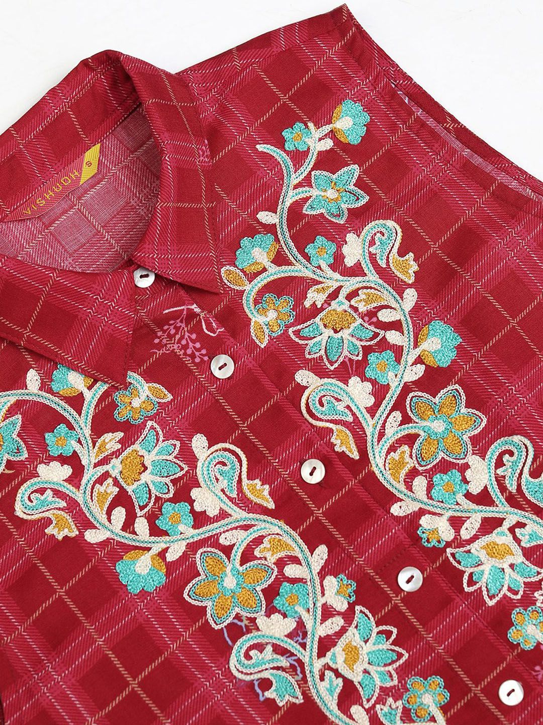 Vishudh Printed Shirt Collar Embroidered Bodice Sleeveless Tiered Midi Dress