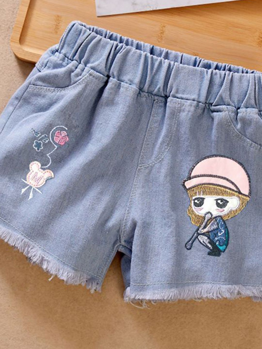 YK Girls Embroidered Regular Fit Denim Shorts