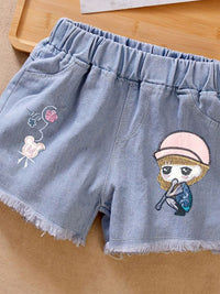 YK Girls Embroidered Regular Fit Denim Shorts