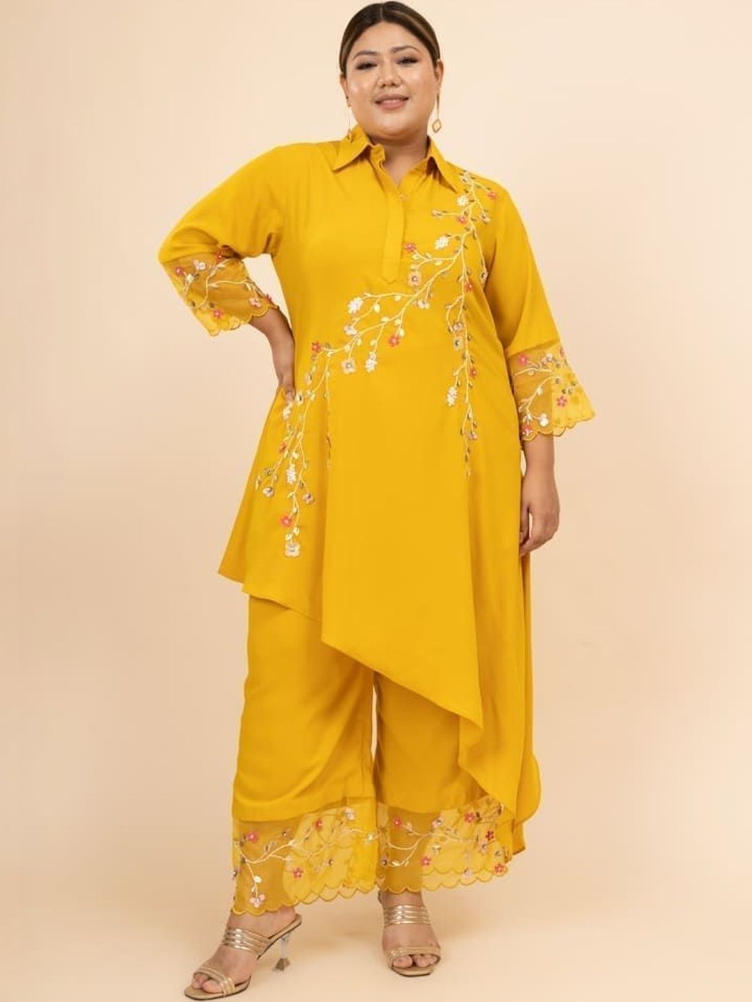 Mamicha Embroidered Shirt Collar Tunic & Trousers Co-Ords