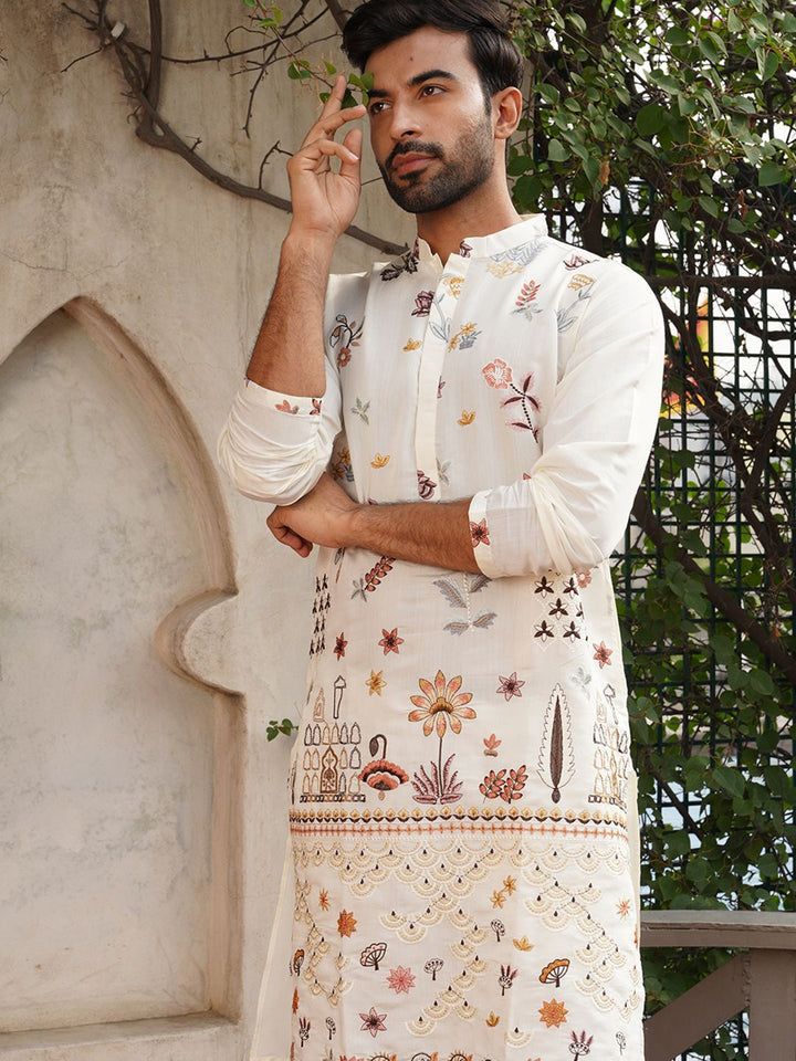 Jompers Floral Embroidered Mandarin Collar Straight Kurta
