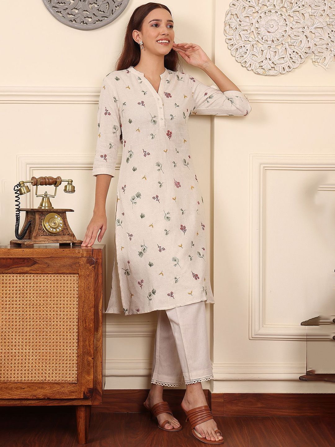 W Women Floral Printed Sequinned Kurta