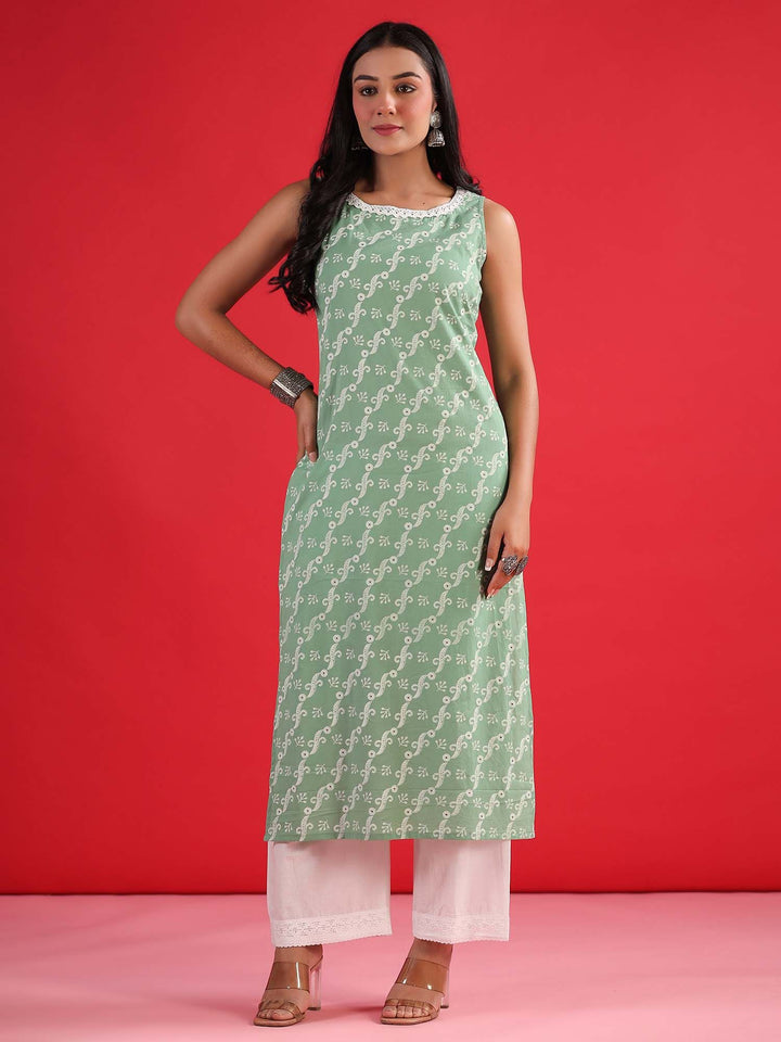 Indo Era Ethnic Motifs Embroidered Sleeveless Cotton Kurta