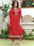 KALINI Women Bandhani Embroidered Panelled Sequinned Kurta with Trousers & With Dupatta