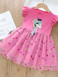 YK Girls Flutter Sleeves Fit and Flare Dress