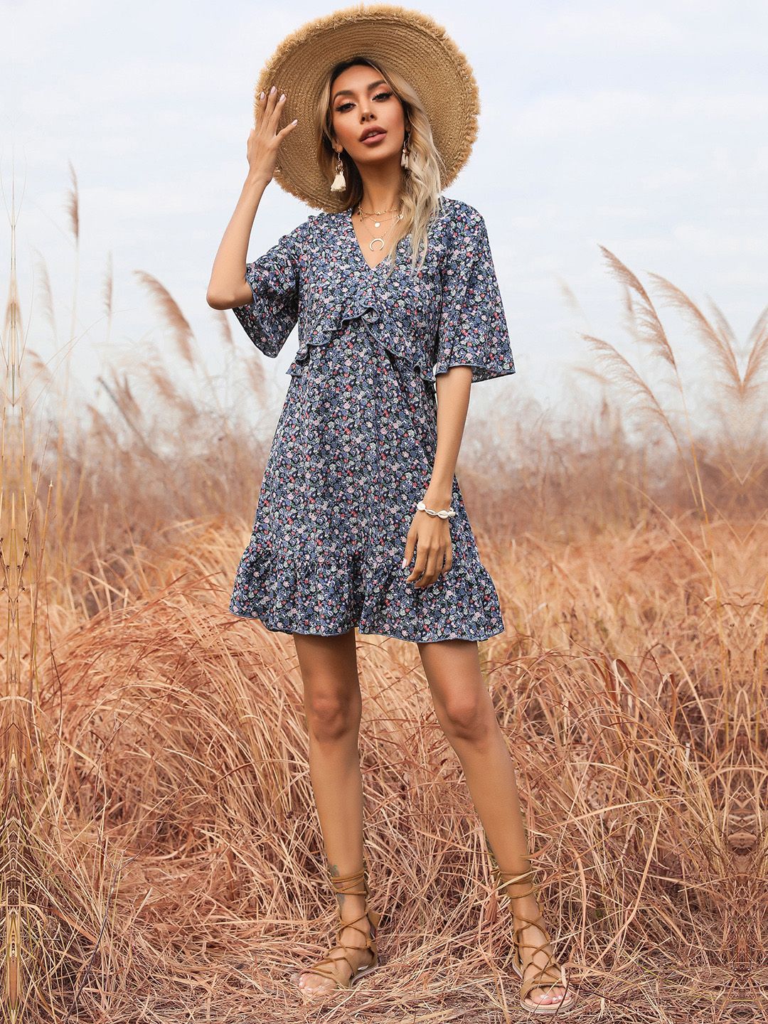 DressBerry Floral Print Empire Mini Dress