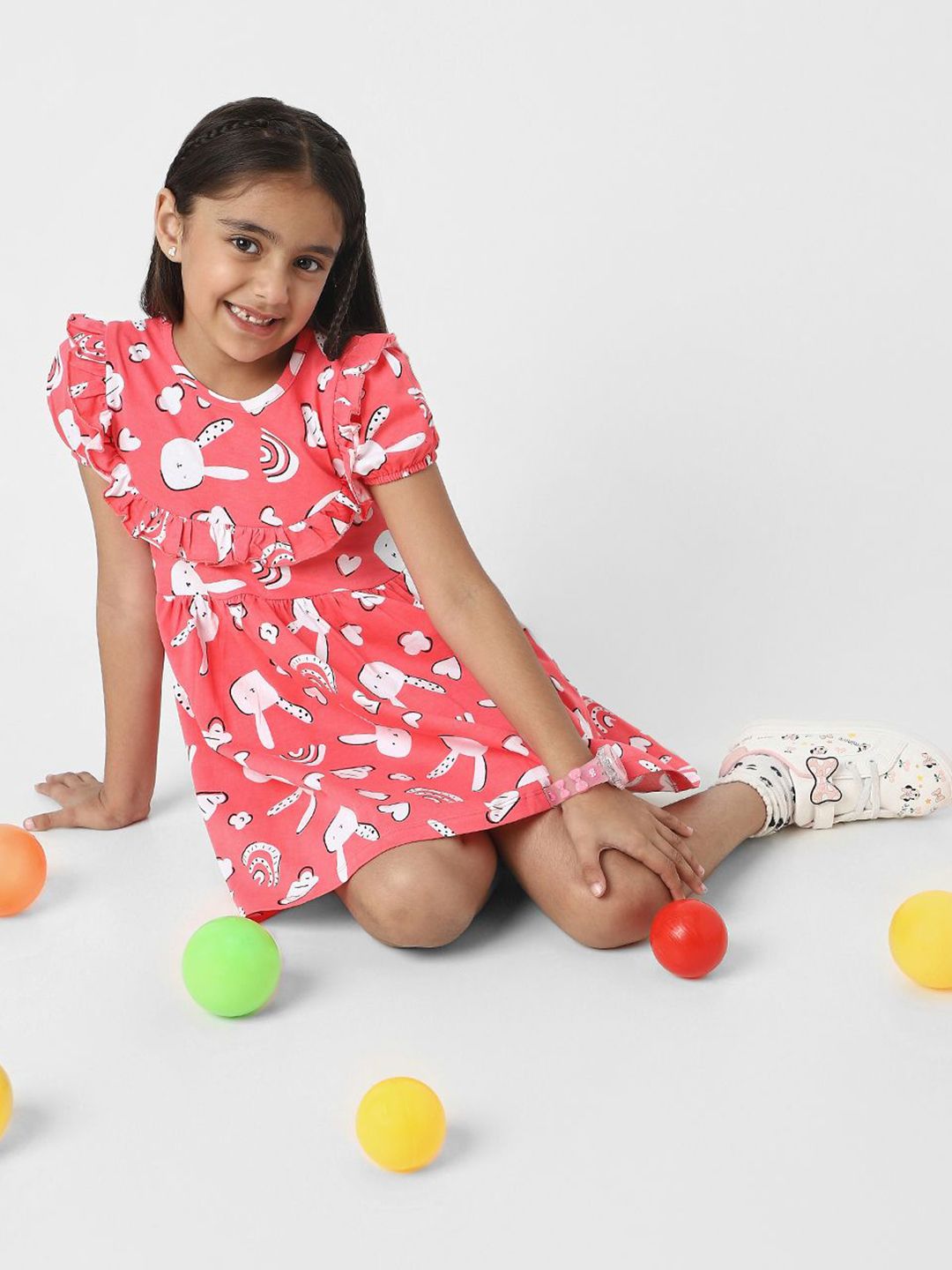 Nauti Nati Girl Red Jersey Cotton Bunny Print Dress