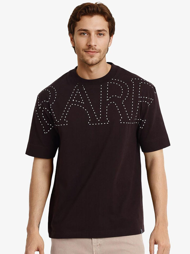 RARE RABBIT Men Typography Printed Round Neck Cotton Oversized T-shirt