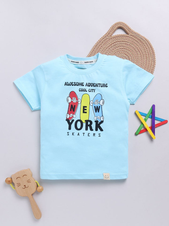 Happy Faces Boys Pure Cotton Typography & Graphic Printed T-shirt