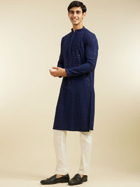 Diwas by Manyavar Geometric Chikankari Embroidered & Sequinned Mandarin Collar Kurta