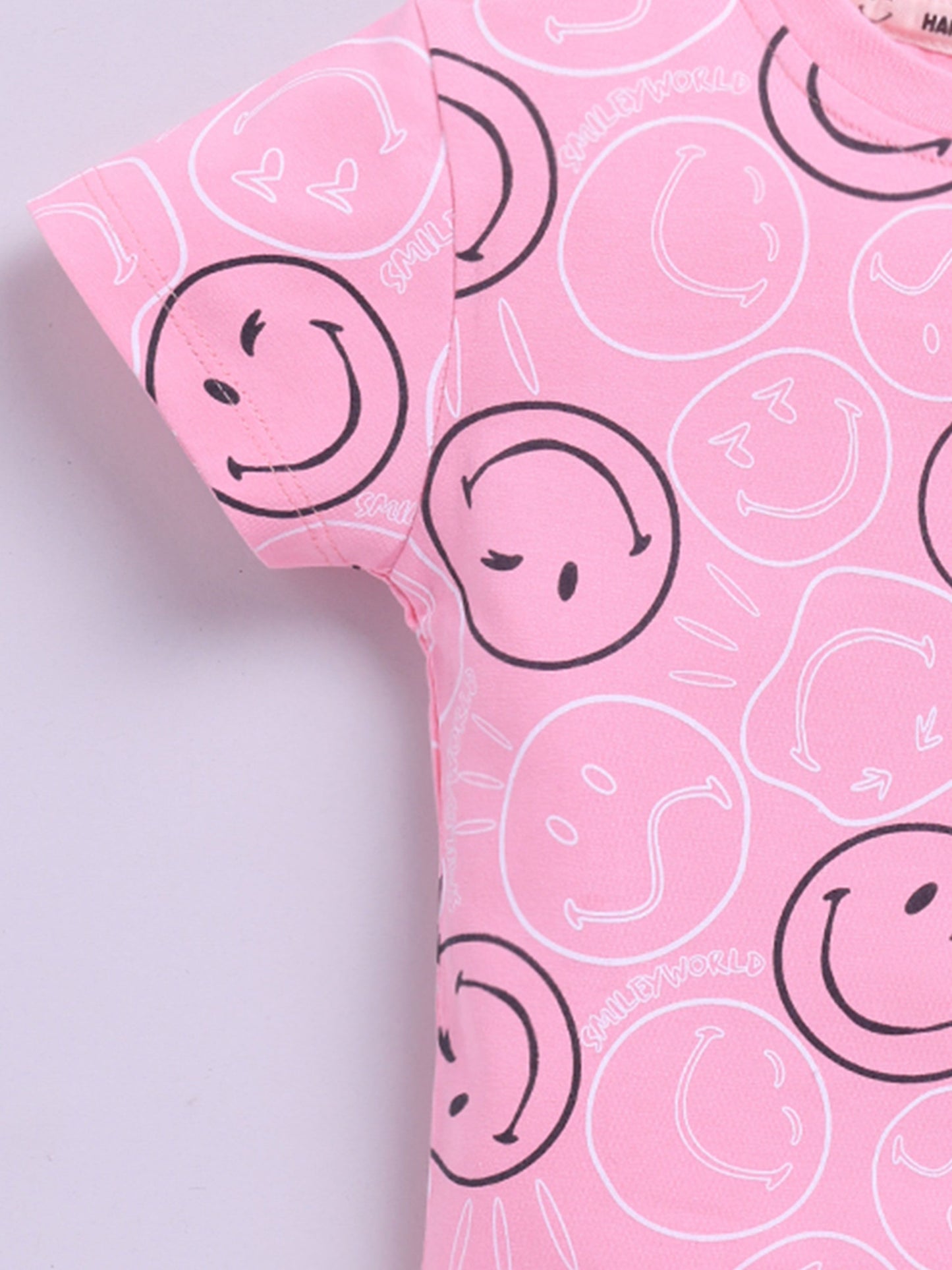 Happy Faces Girls Smiley Printed Pure Cotton T-shirt