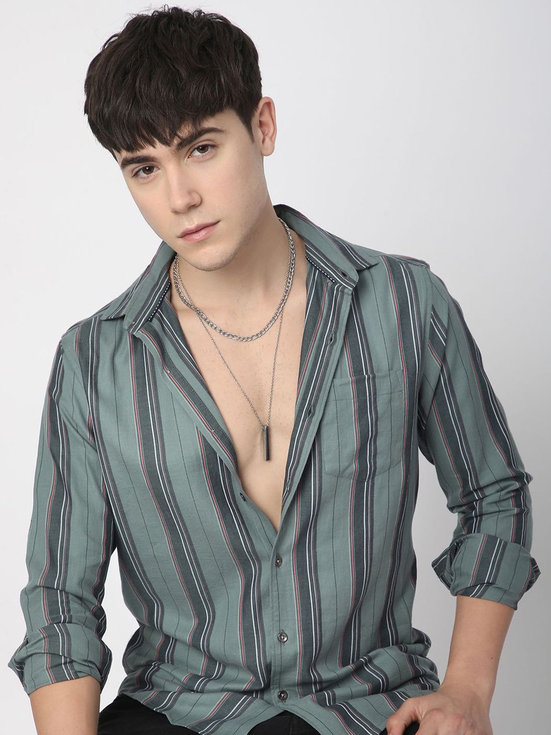 VASTRADO Men Classic Slim Fit Multi Stripes Opaque Striped Casual Shirt