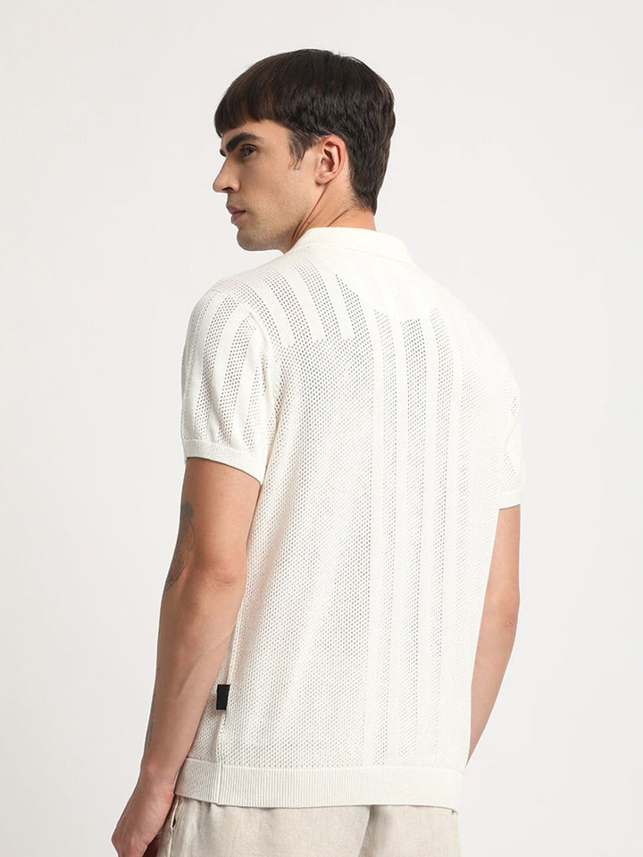 THE BEAR HOUSE Self Design Relaxed Fit Cotton Polo Collar T-shirt