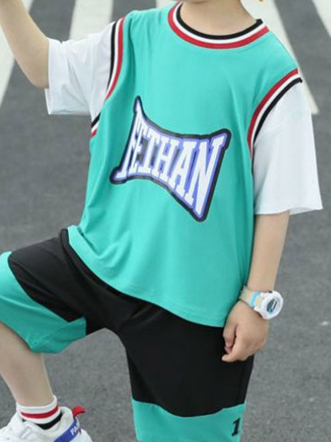 YK Boys Printed Round Neck Pure Cotton T-Shirt With Shorts