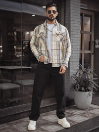 Powerlook Men Spread Collar Tartan Checked Cotton Casual Shirt