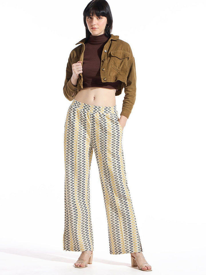 Bewakoof Women Printed Cotton Baggy Relaxed High-Rise Parallel Trousers
