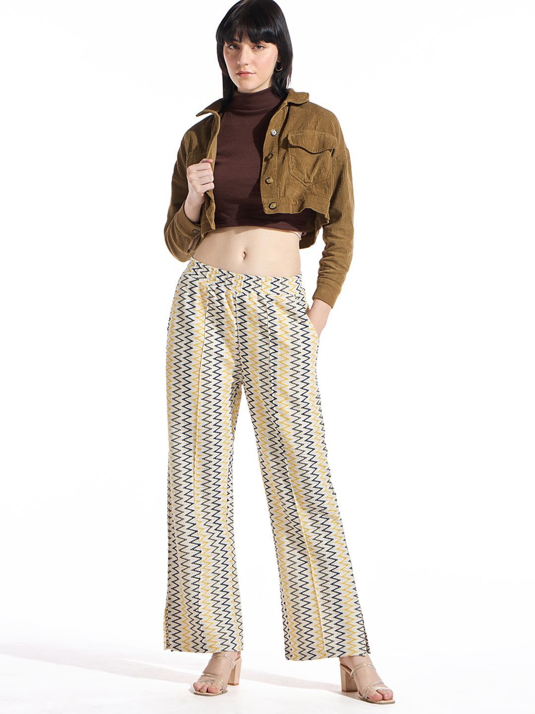 Bewakoof Women Printed Cotton Baggy Relaxed High-Rise Parallel Trousers