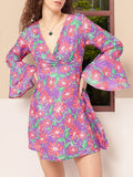 DressBerry Sweet Swirls Printed Bell Sleeve Mini A-line Dress