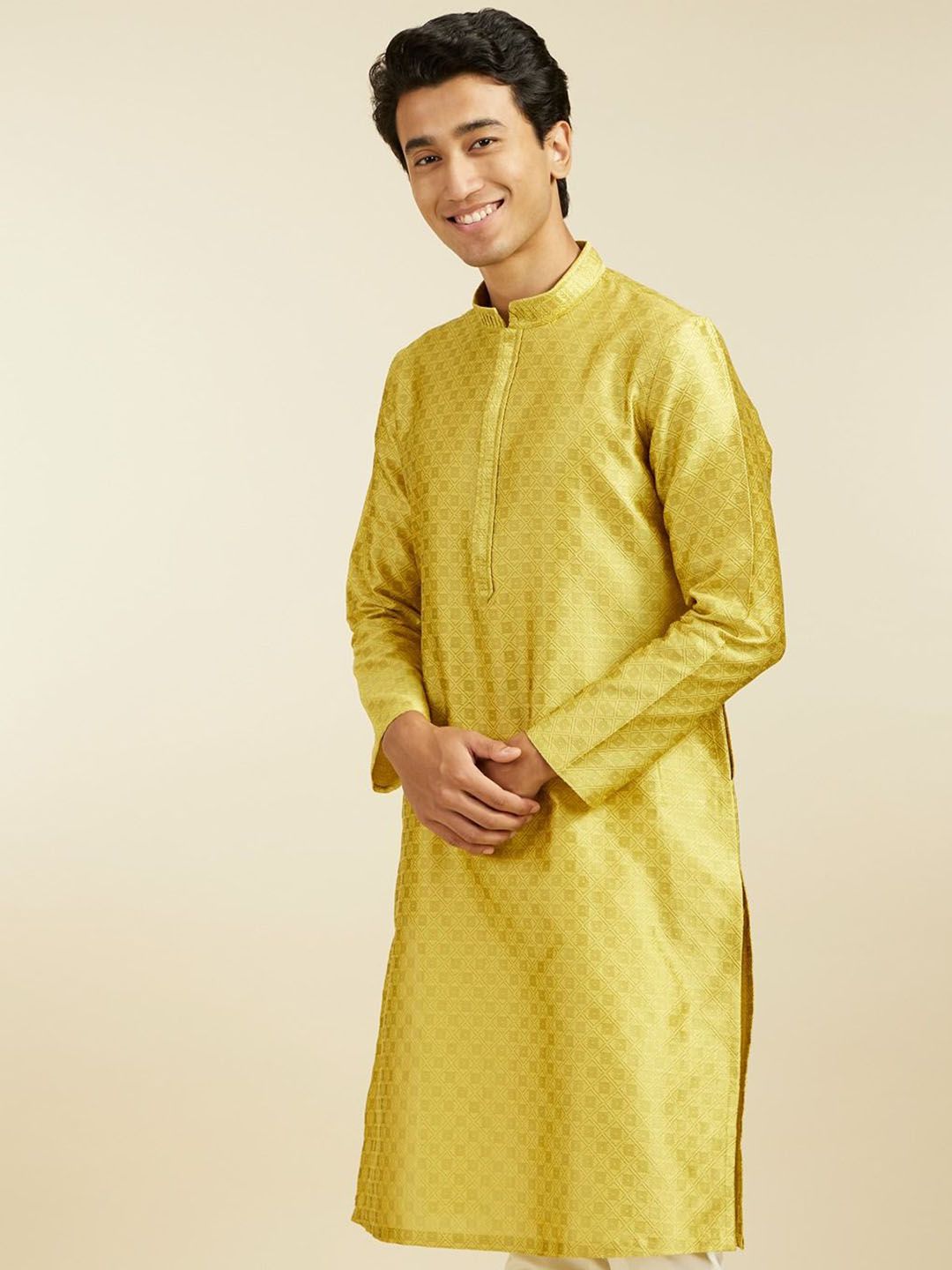 Diwas by Manyavar Geometric Woven Design Straight Kurta