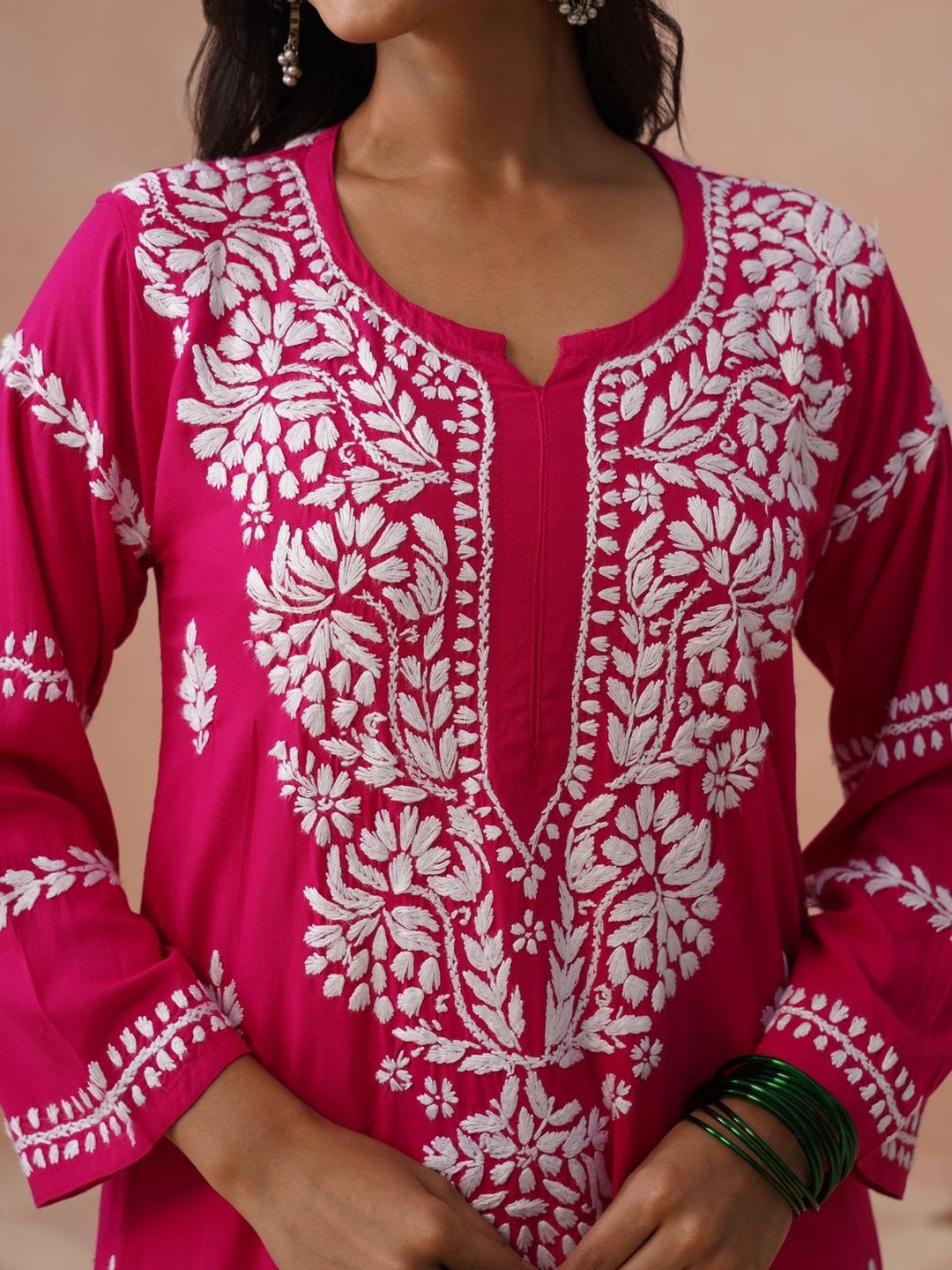 House of Chikankari Women Ethnic Motifs Embroidered Keyhole Neck Chikankari Kurta