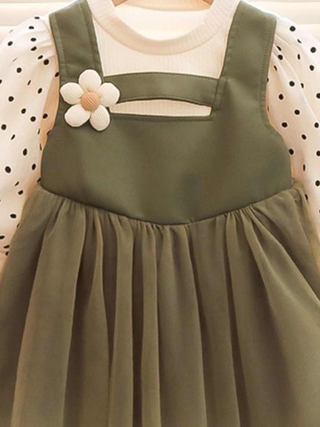 YK Girls Shoulder Straps Fit and Flare Dress With Applique