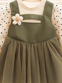 YK Girls Shoulder Straps Fit and Flare Dress With Applique