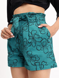 DressBerry Aqua Amaze Floral Shorts Comes With a Belt