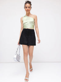 DressBerry Shoulder Stunner Satin-Finish Crop Top