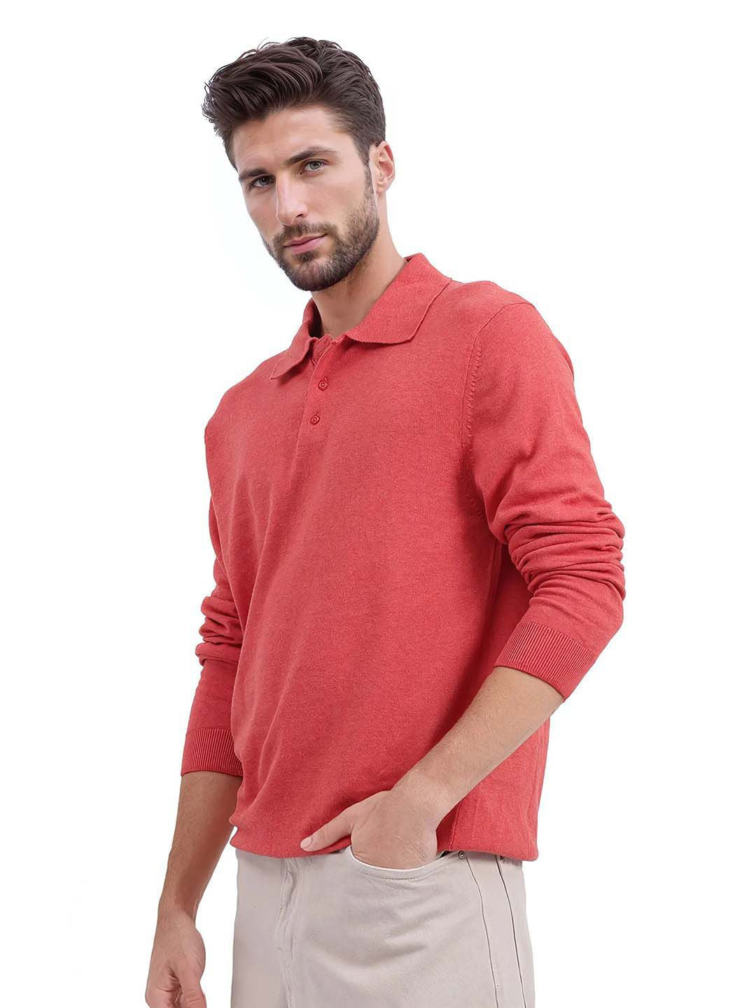 RARE RABBIT Men Pure Cotton Polo Collar T-shirt