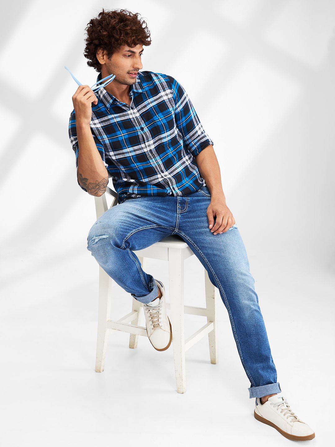 Spykar Men Slim Fit Tartan Checks Cektan Casual Sasual