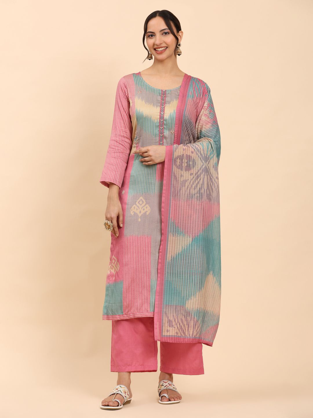 Mamicha Abstract Printed Round Neck Straight Cotton Kurta