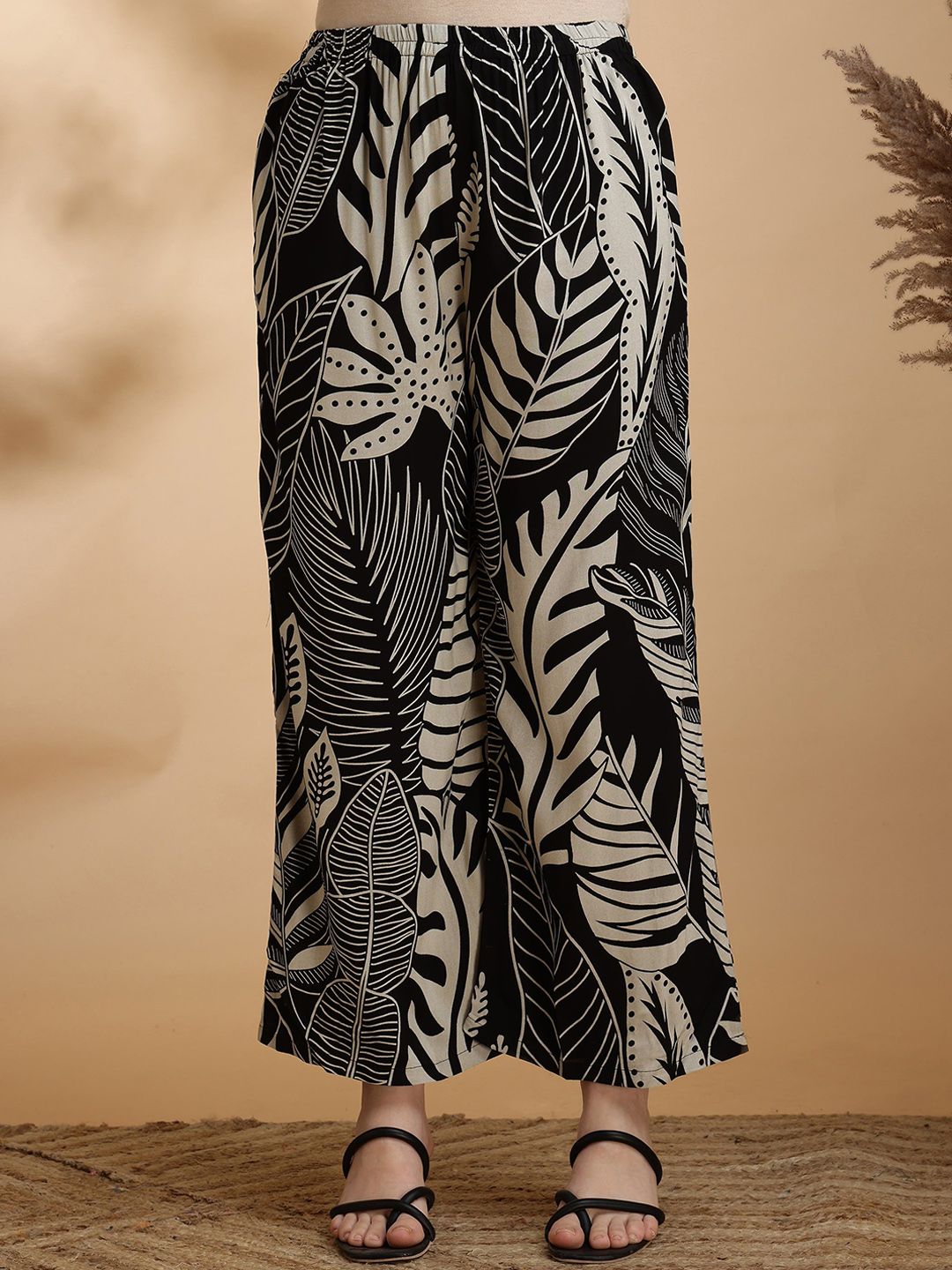 KALINI Floral Printed V-Neck Straight Kurta With Palazzos