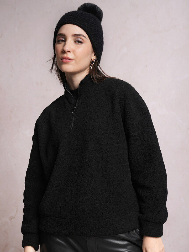Tokyo Talkies Black High Neck Besar Pullover Sweatshirt