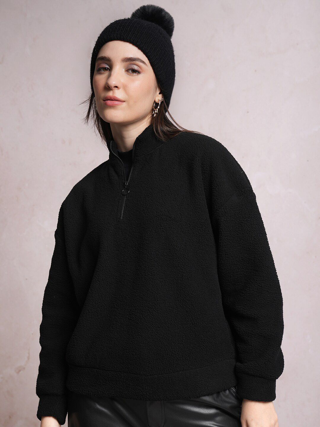 Tokyo Talkies Black High Neck Besar Pullover Sweatshirt