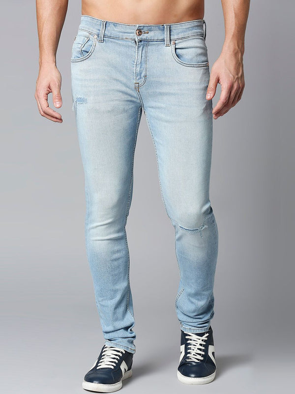 SPYKAR Men Slim Fit Low-Rise Mildly Distressed Light Fade Stretchable Cotton Jeans