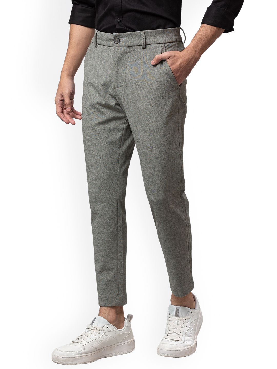 Being Human Men Grey Cropped Regular Trousers