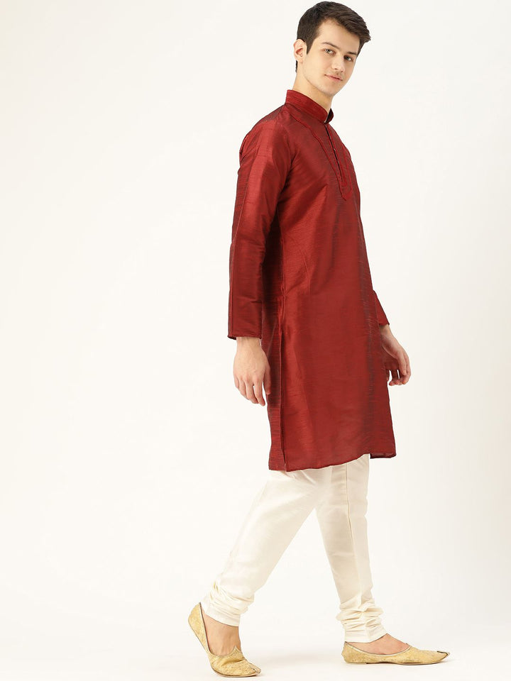 SOJANYA Men Maroon Solid Straight Kurta