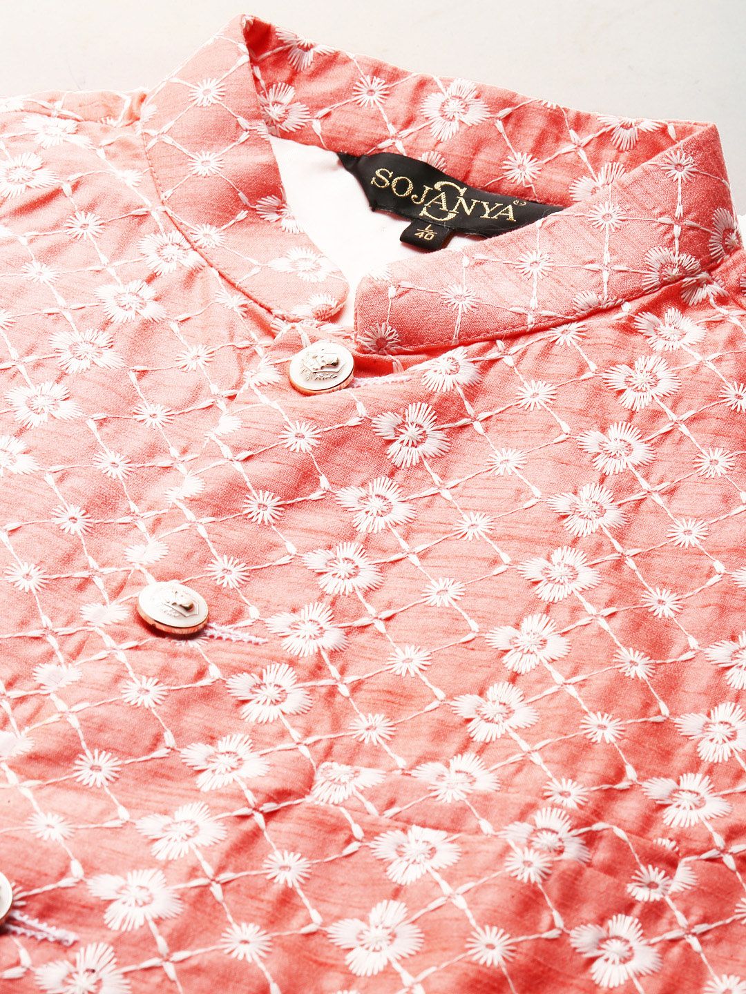 SOJANYA Kurta Lelaki Kelabu & Merah Jambu dengan Piyama & Jaket Nehru Bersulam