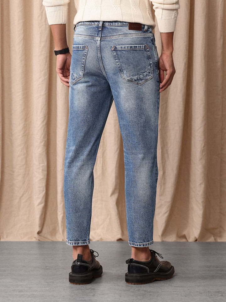 Mr Bowerbird Men Tapered Cropped Heavy Fade Stretchable Jeans