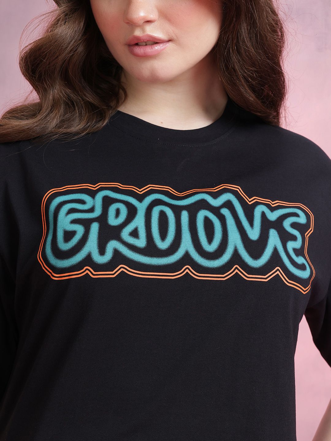 DressBerry Printed Drop-Shoulder Sleeves Cotton Boxy T-shirt