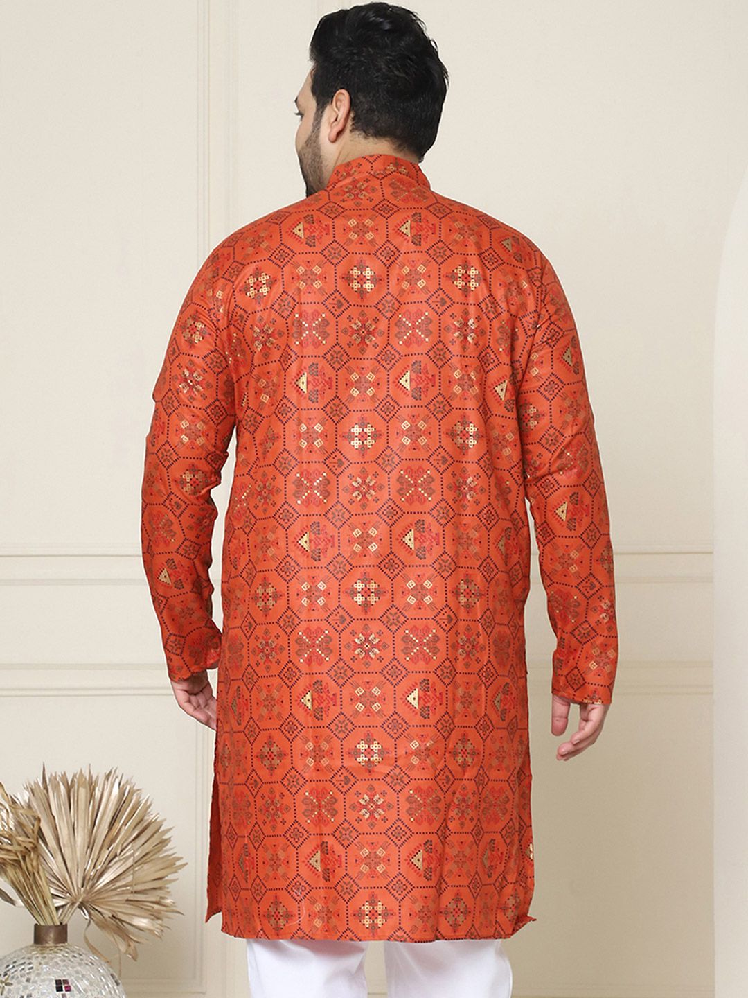 SOJANYA PLUS Saiz Motif Etnik Cetakan Tenun Rekaan Band Kolar Kurta Lurus Zari