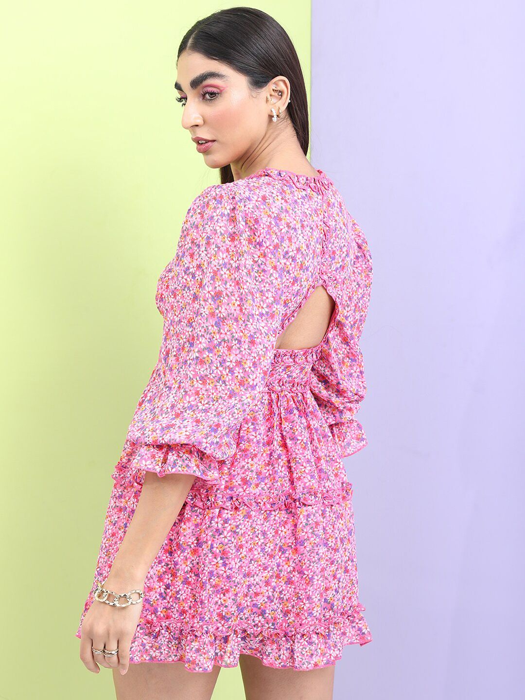 Tokyo Talkies Ruffled Floral Mini A-Line Dress