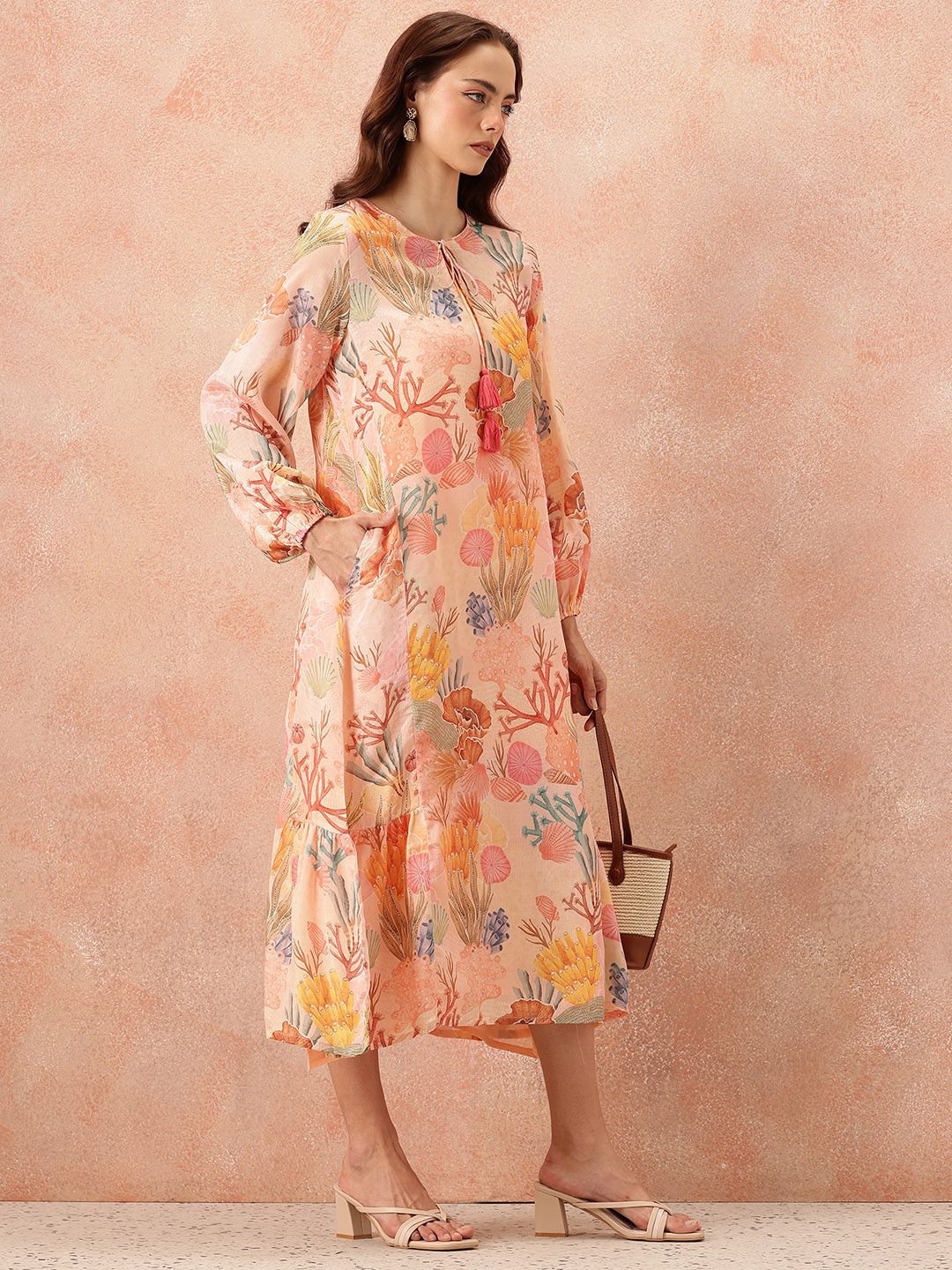 all about you Floral Printed Puff Sleeve A-Line Midi Dress
