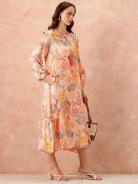 all about you Floral Printed Puff Sleeve A-Line Midi Dress