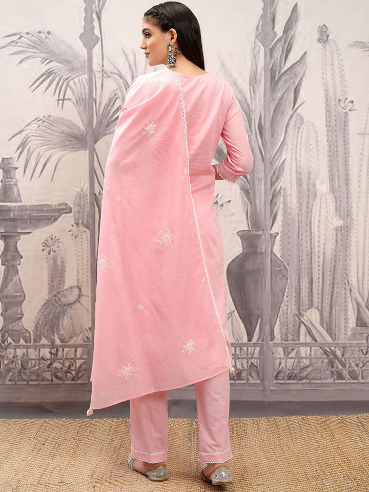 Vishudh Ethnic Motifs Embroidered Thread Work Pure Cotton Kurta with Trousers & Dupatta