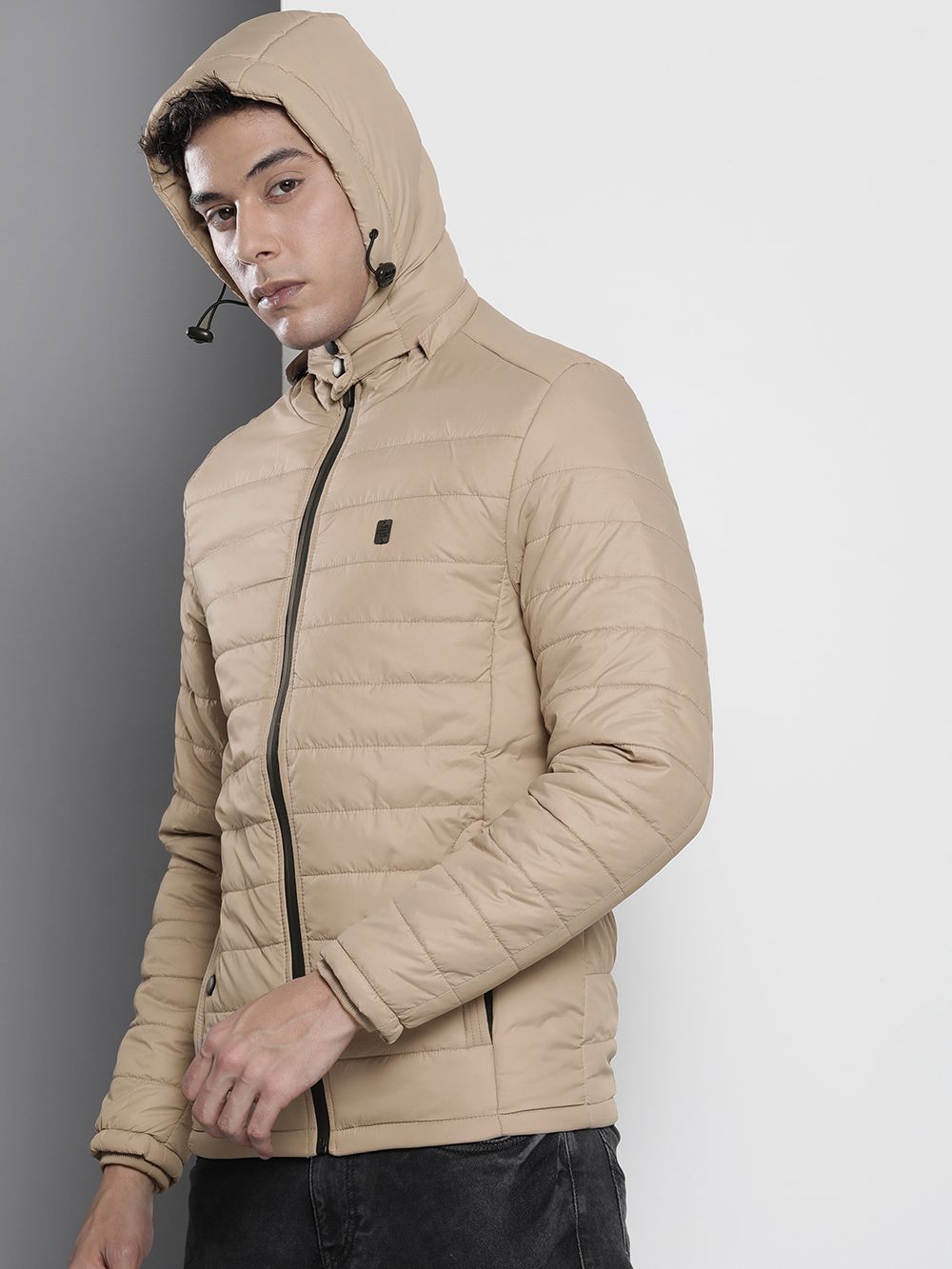 The Indian Garage Co Men Zip- Front Puffer Jacket with Detachable Hood