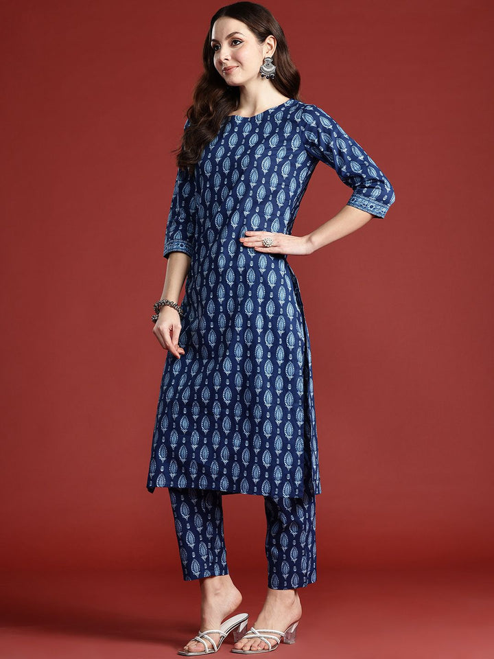 Indo Era Ethnic Motifs Printed Pure Cotton Kurta with Trousers
