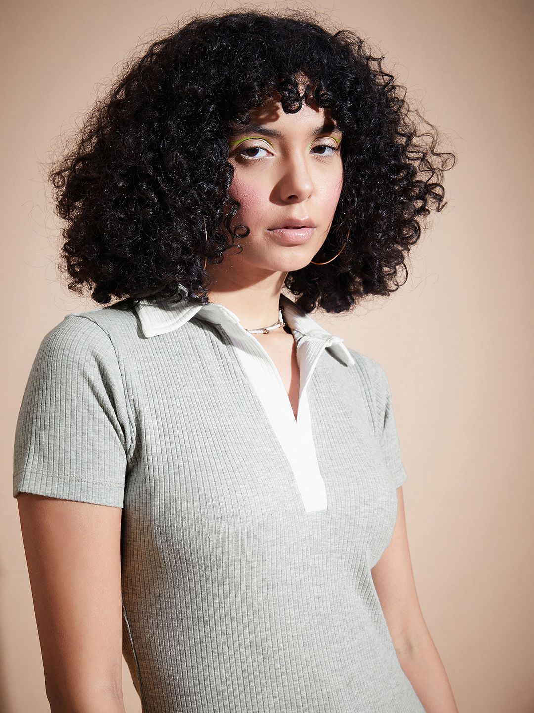 SASSAFRAS BASICS Shirt Collar Ribbed Fitted Top